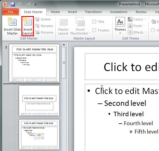 New Slide Layout insertion point