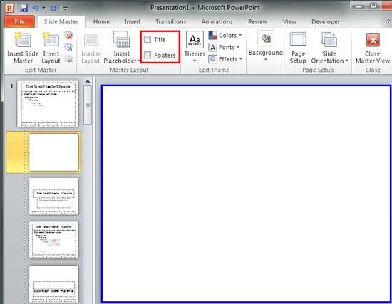 Title and Footers removed from new Slide Layout