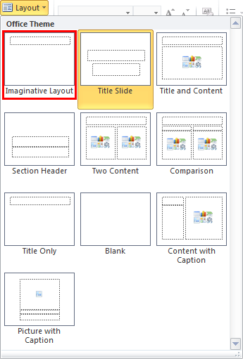 New Slide Layout within Layout drop-down menu
