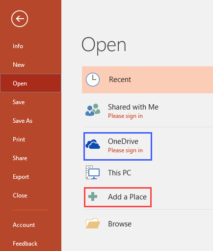 Add a place option in the Open tab Add a place option in the Open tab