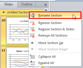 Rename Section option within the right-click contextual menu Rename Section option within the right-click contextual menu