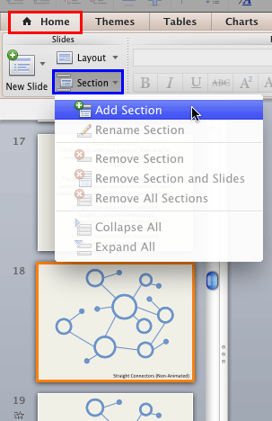 Add Section option within the Section drop-down menu Add Section option within the Section drop-down menu