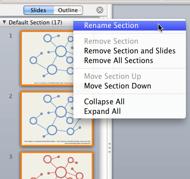 Rename Section option within the right-click contextual menu Rename Section option within the right-click contextual menu