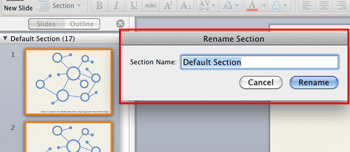 Rename Section dialog box Rename Section dialog box