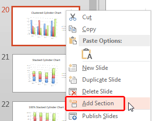 Add Section option within the right-click contextual menu