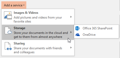 Storage sub-menu Storage sub-menu