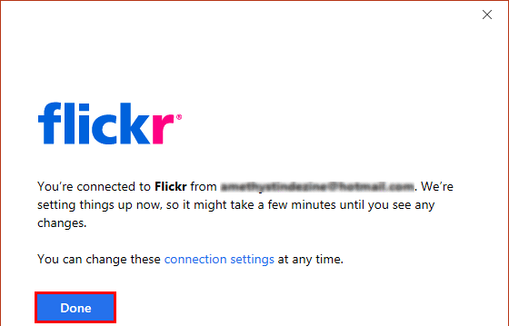 Flickr service connected Flickr service connected