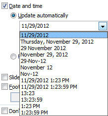 Date (or date and time) format drop-down list