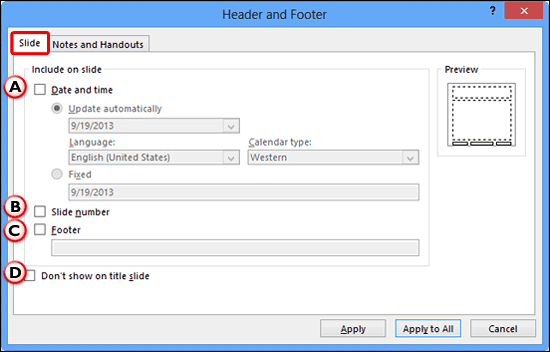 Header and Footer dialog box