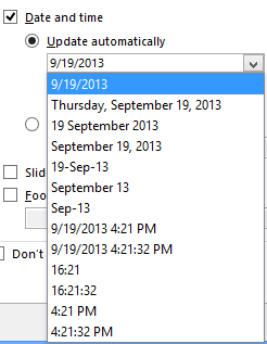 Date (or date and time) format drop-down list