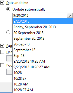Date (or date and time) format drop-down list Date (or date and time) format drop-down list