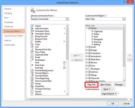 PowerPoint Options dialog box