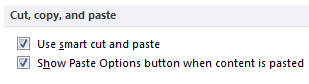 Cut, copy, and paste options Cut, copy, and paste options