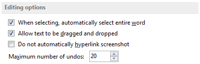 Editing Options Editing Options
