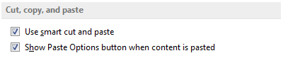 Cut, copy, and paste options Cut, copy, and paste options