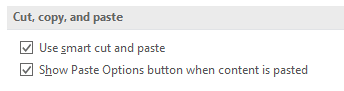 Cut, copy, and paste options Cut, copy, and paste options