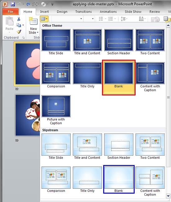 Layout drop-down gallery