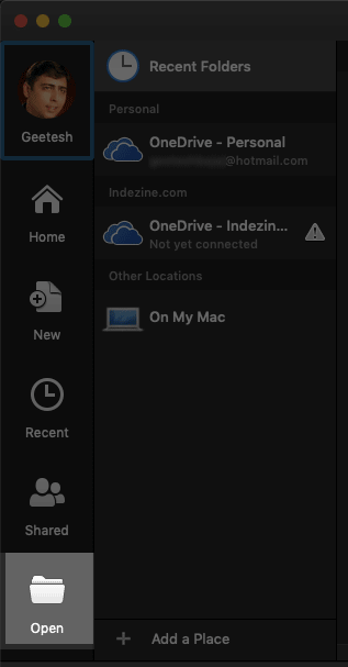 Open tab of Backstage view in PowerPoint 365 for Mac