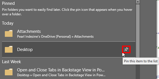 Pin this item to the list icon