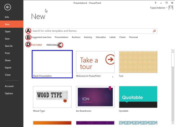 New option selected within Backstage view