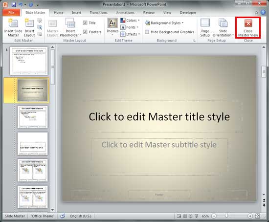 Background Style applied to the selected Slide Layout