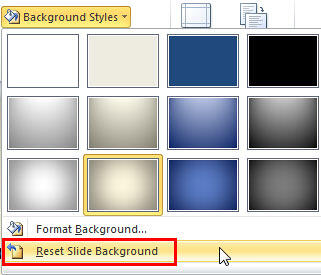 Reset Slide Background option within the Background Styles gallery