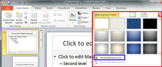 Background Styles drop-down gallery