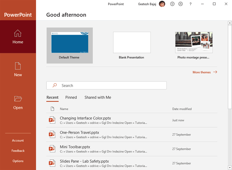 PowerPoint Backstage view
