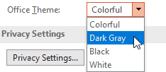 Office Theme drop-down list