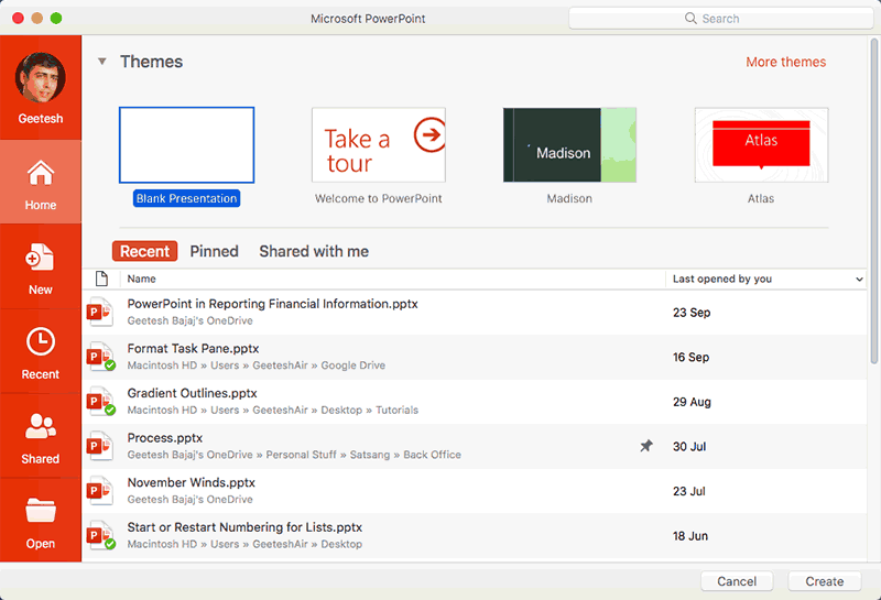 PowerPoint 365 for Mac interface