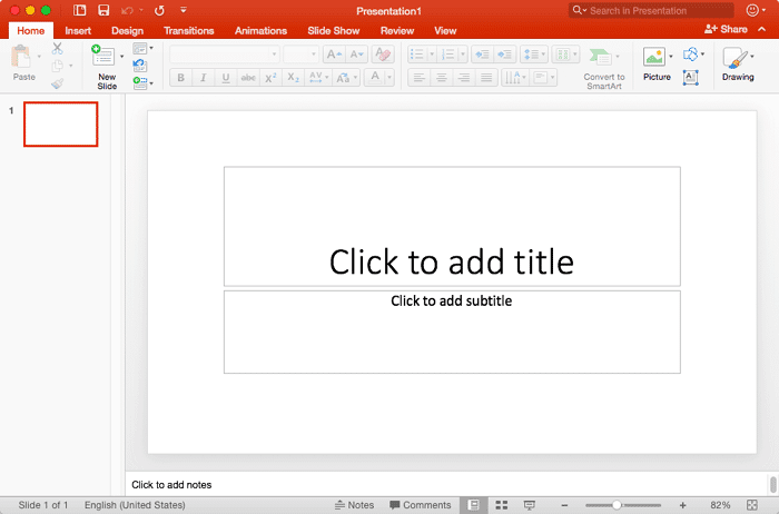 PowerPoint 2016 for Mac interface