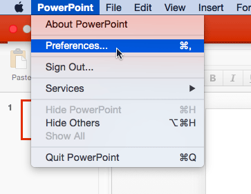 PowerPoint | Preferences menu option