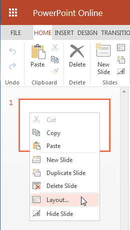 Layout option for the active slide