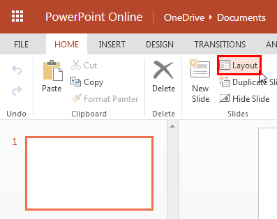 Slide Layouts drop-down gallery