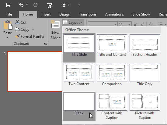 Slide Layouts drop-down gallery Slide Layouts drop-down gallery