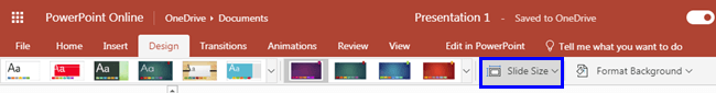 Slide Size button within the Design tab of the Ribbon Slide Size button within the Design tab of the Ribbon