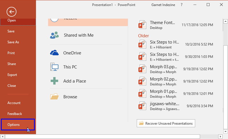 PowerPoint Backstage view