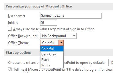 Office Theme drop-down list