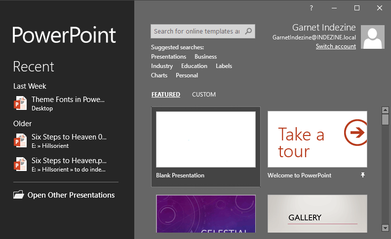 Presentation gallery displaying changed interface color