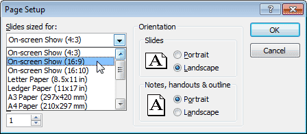 Widescreen option within the drop-down list