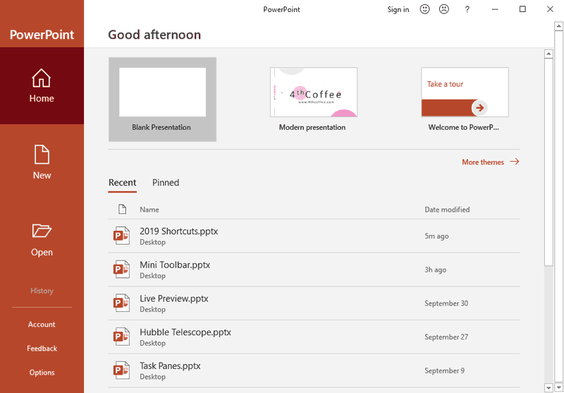 PowerPoint Backstage view