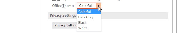 Office Theme drop-down list