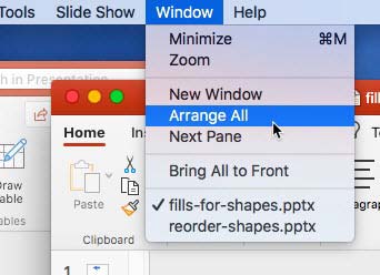 Arrange All option within the Window menu Arrange All option within the Window menu