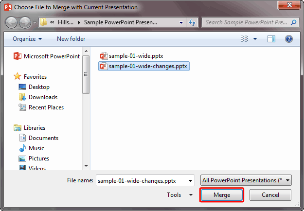 Choose File to Merge with Current Presentation dialog box