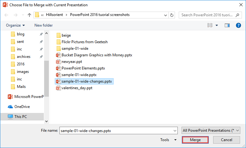 Choose File to Merge with Current Presentation dialog box Choose File to Merge with Current Presentation dialog box