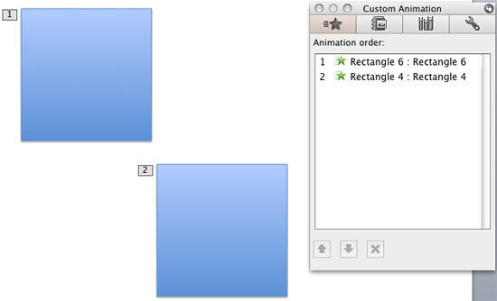 Custom Animation tab showing animations on the active slide Custom Animation tab showing animations on the active slide