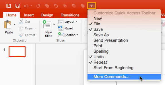More Commands option More Commands option