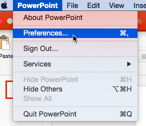 PowerPoint | Preferences menu option PowerPoint | Preferences menu option