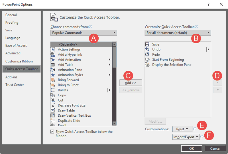 PowerPoint Options dialog box PowerPoint Options dialog box