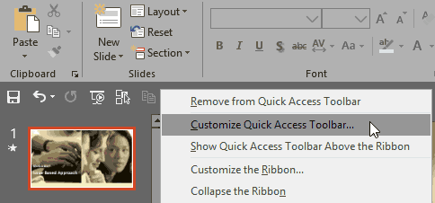 Customize Quick Access Toolbar option Customize Quick Access Toolbar option